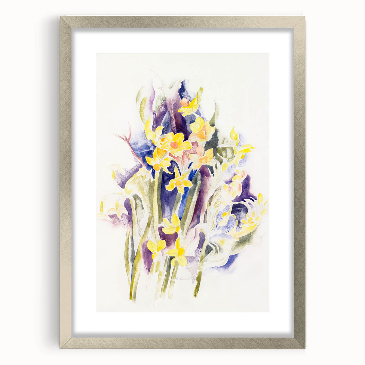 Modern Floral Wall Art - Watercolor Daffodils in Yellow & Purple