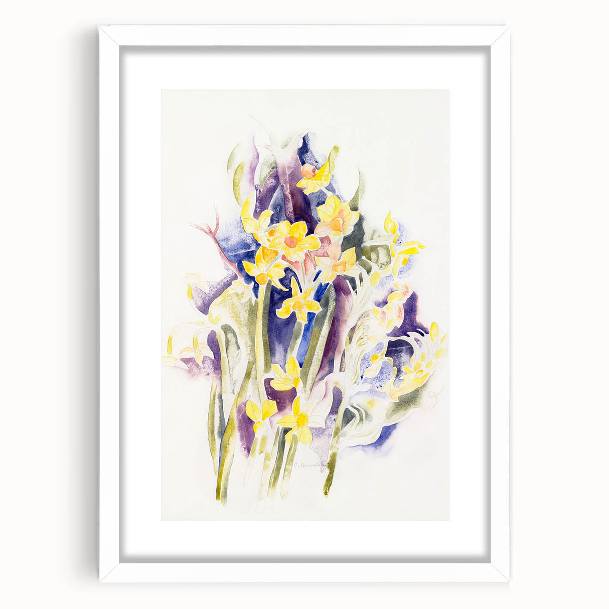 Modern Floral Wall Art - Watercolor Daffodils in Yellow & Purple
