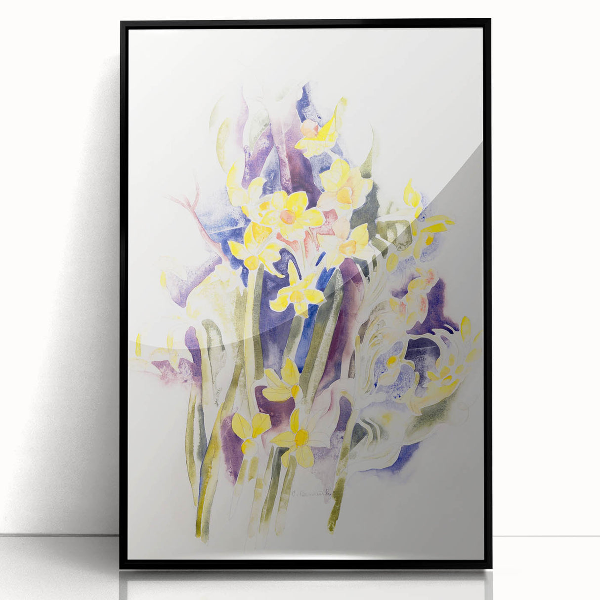 Modern Floral Wall Art - Watercolor Daffodils in Yellow & Purple