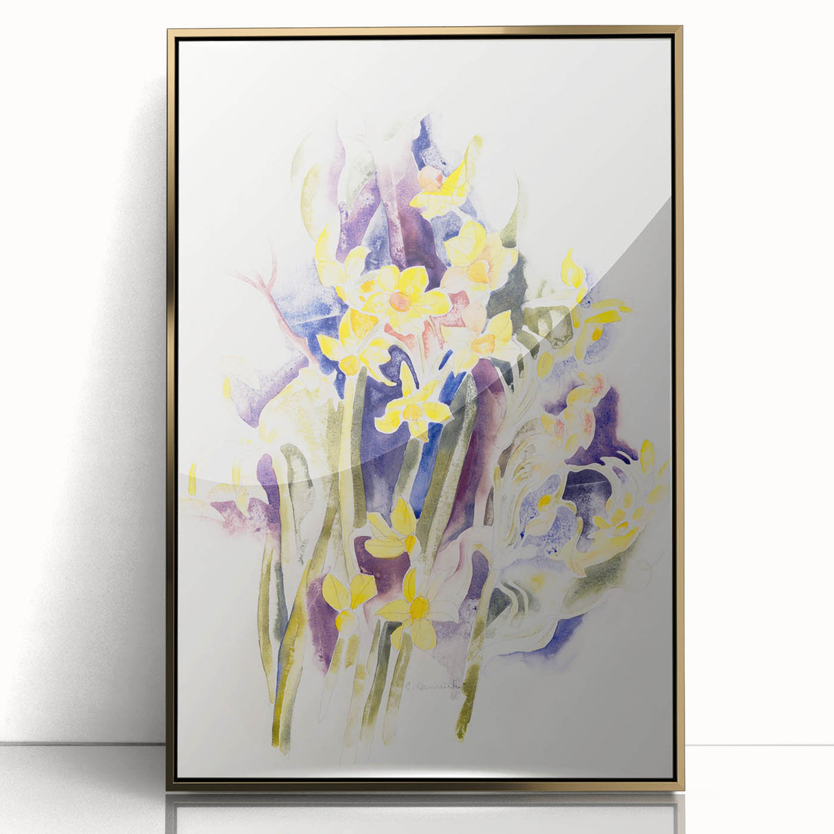 Modern Floral Wall Art - Watercolor Daffodils in Yellow & Purple