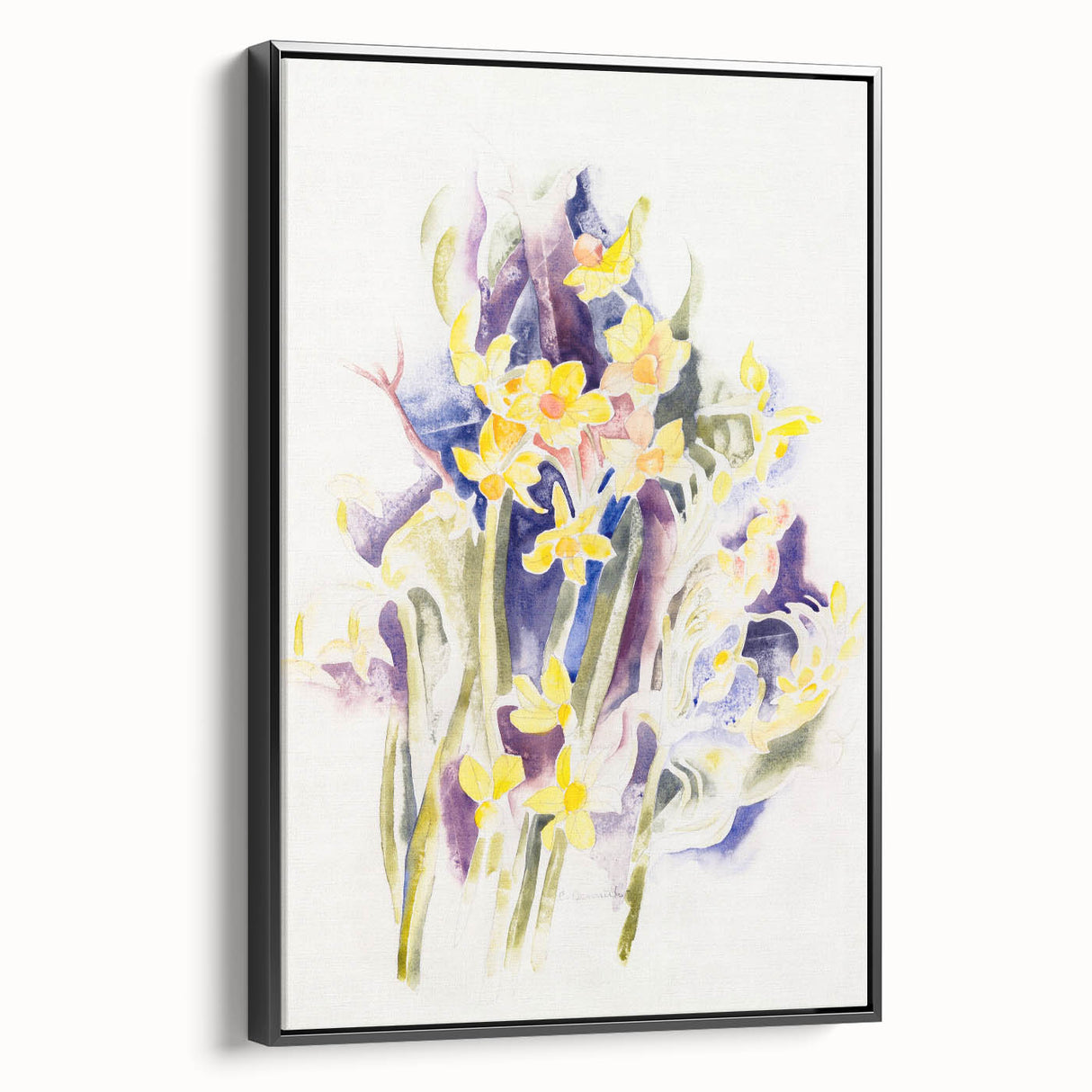 Modern Floral Wall Art - Watercolor Daffodils in Yellow & Purple