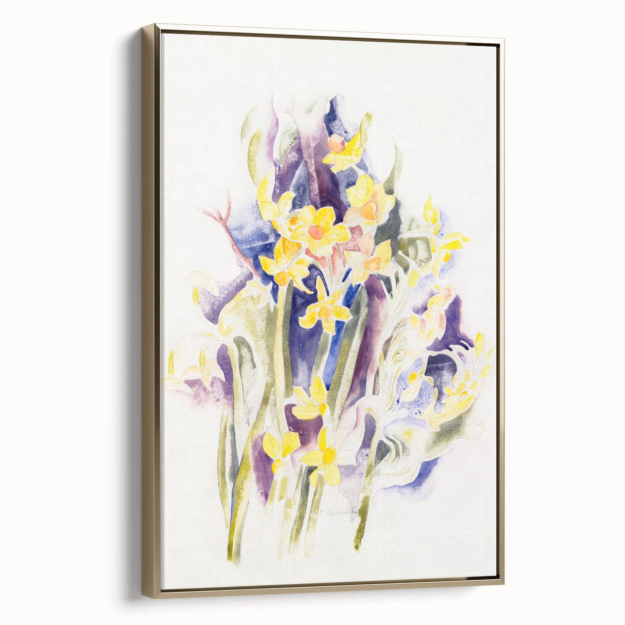 Modern Floral Wall Art - Watercolor Daffodils in Yellow & Purple