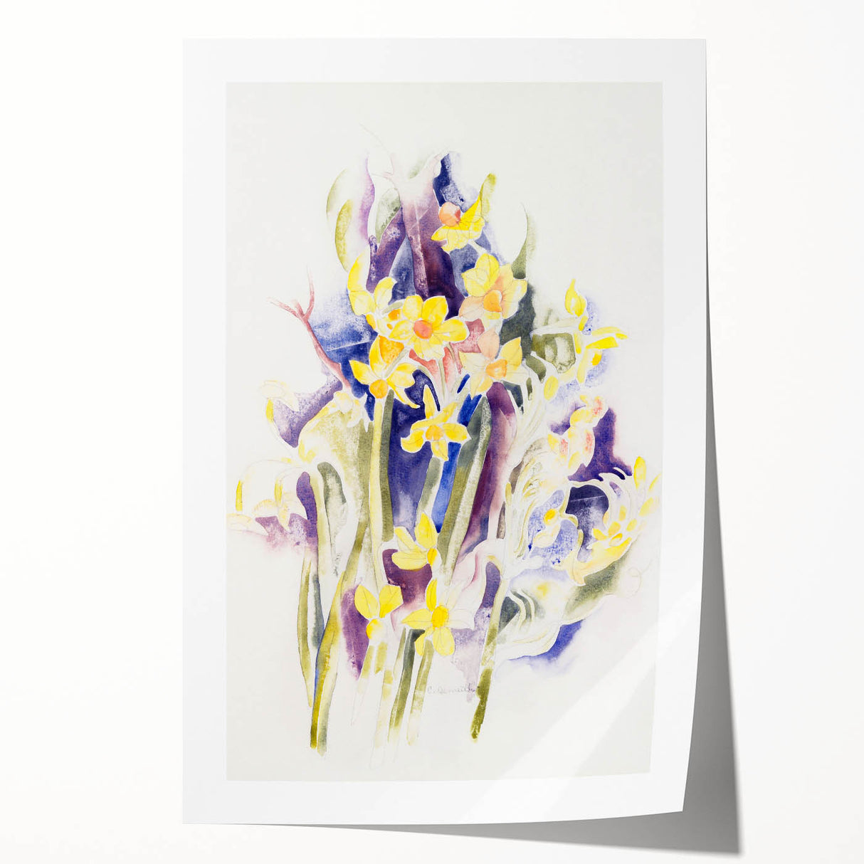 Modern Floral Wall Art - Watercolor Daffodils in Yellow & Purple