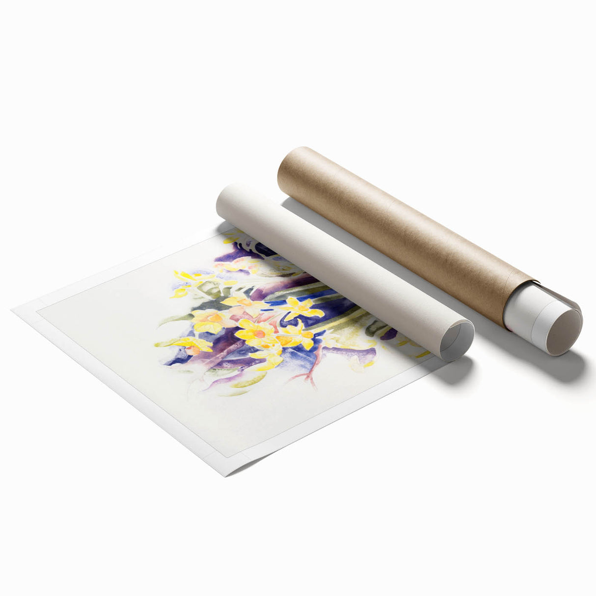 Modern Floral Wall Art - Watercolor Daffodils in Yellow & Purple