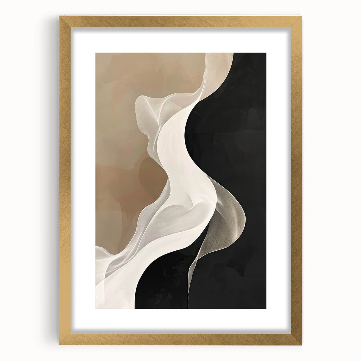 Flowing Abstract Wall Art - Elegant Black & Beige Dining Décor