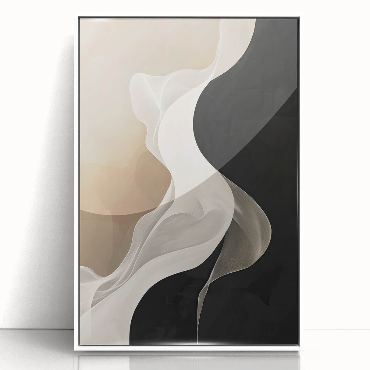 Flowing Abstract Wall Art - Elegant Black & Beige Dining Décor