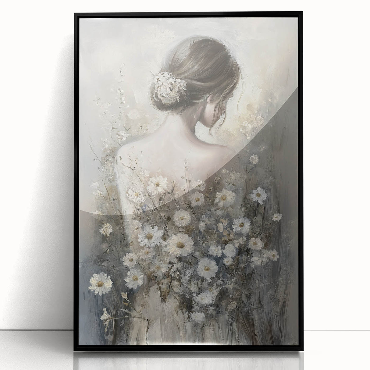 Framed abstract figurative art piece in black acrylic, showcasing unique shapes and textures that enhance modern decor, ideal for contemporary home styling.