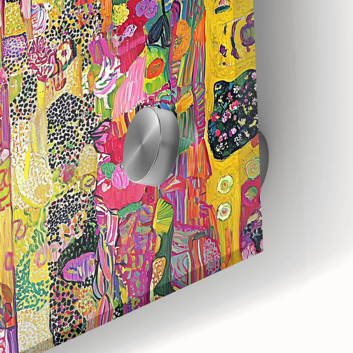 Close-up of a vibrant abstract figurative acrylic painting on glass, showcasing intricate brushwork and vivid colors, perfect for modern home decor.