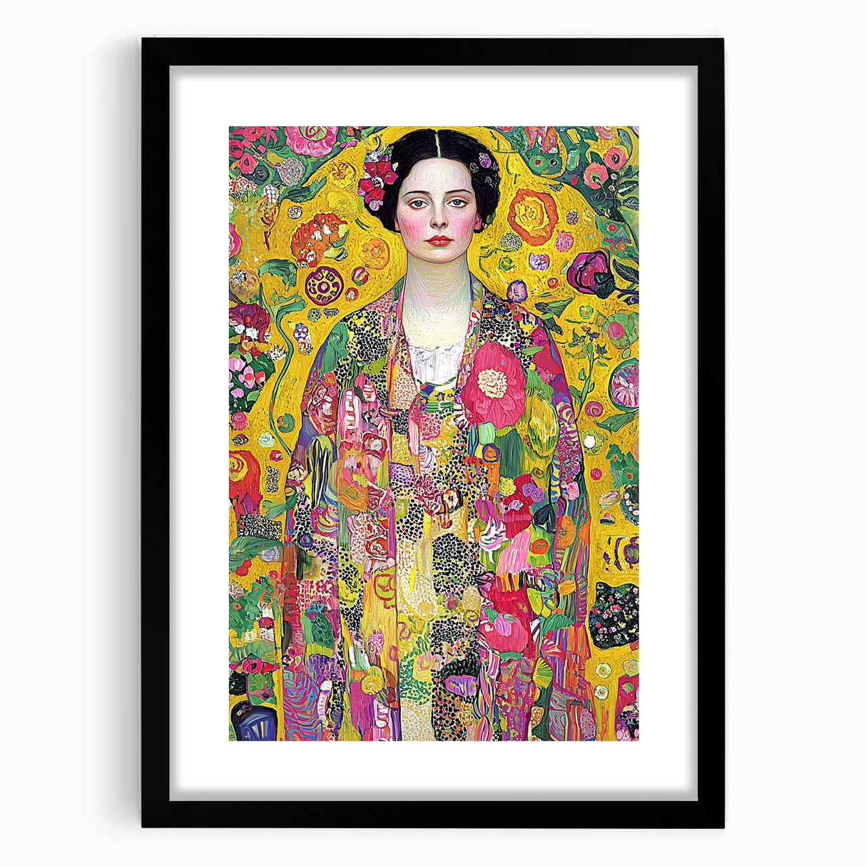 Abstract figurative black frame showcasing a modern art design with a mat. Perfect for enhancing contemporary decor in living spaces or galleries.