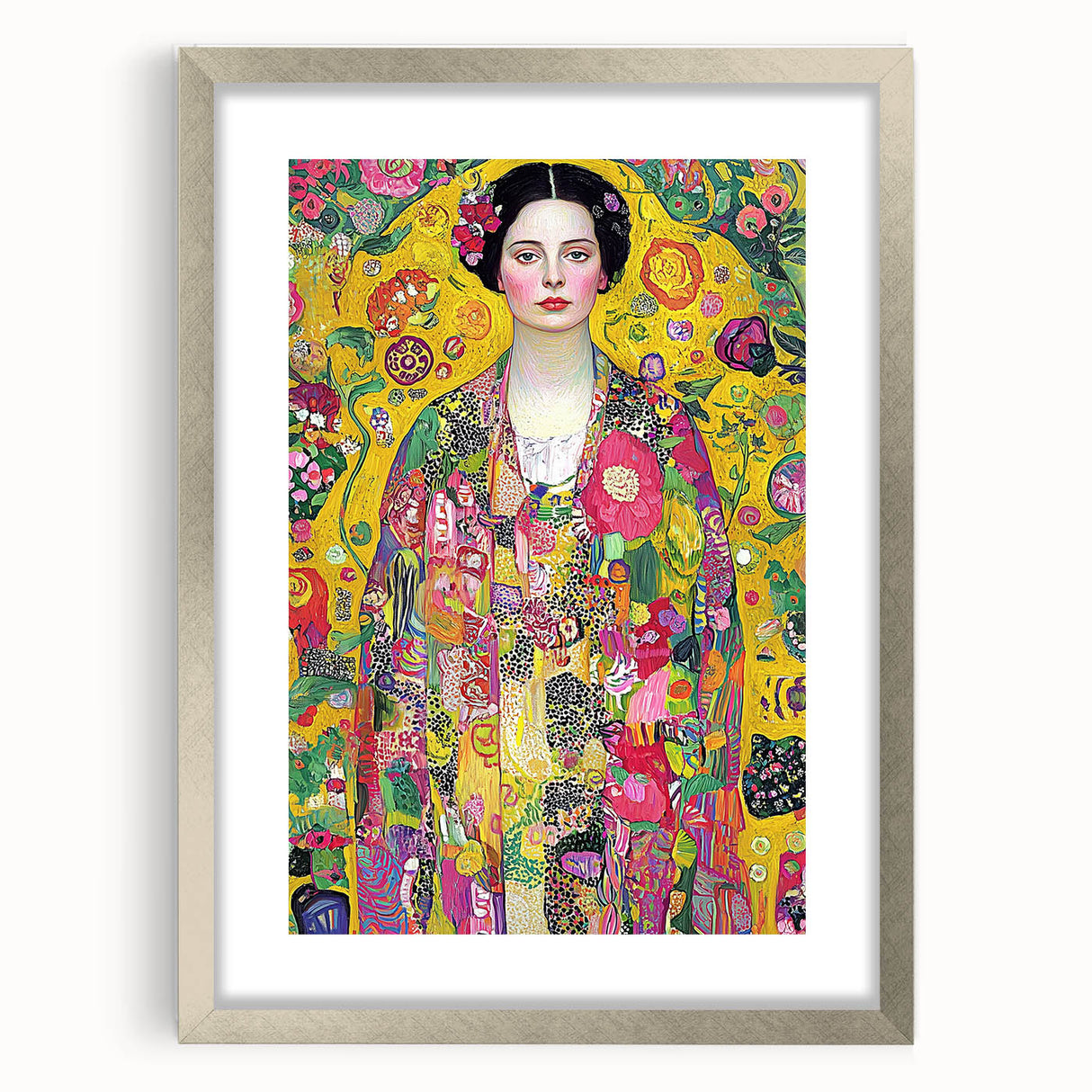 Abstract figurative silver frame art print featuring intricate designs and a matte finish, ideal for modern decor. Perfect for enhancing home aesthetics and gallery displays.