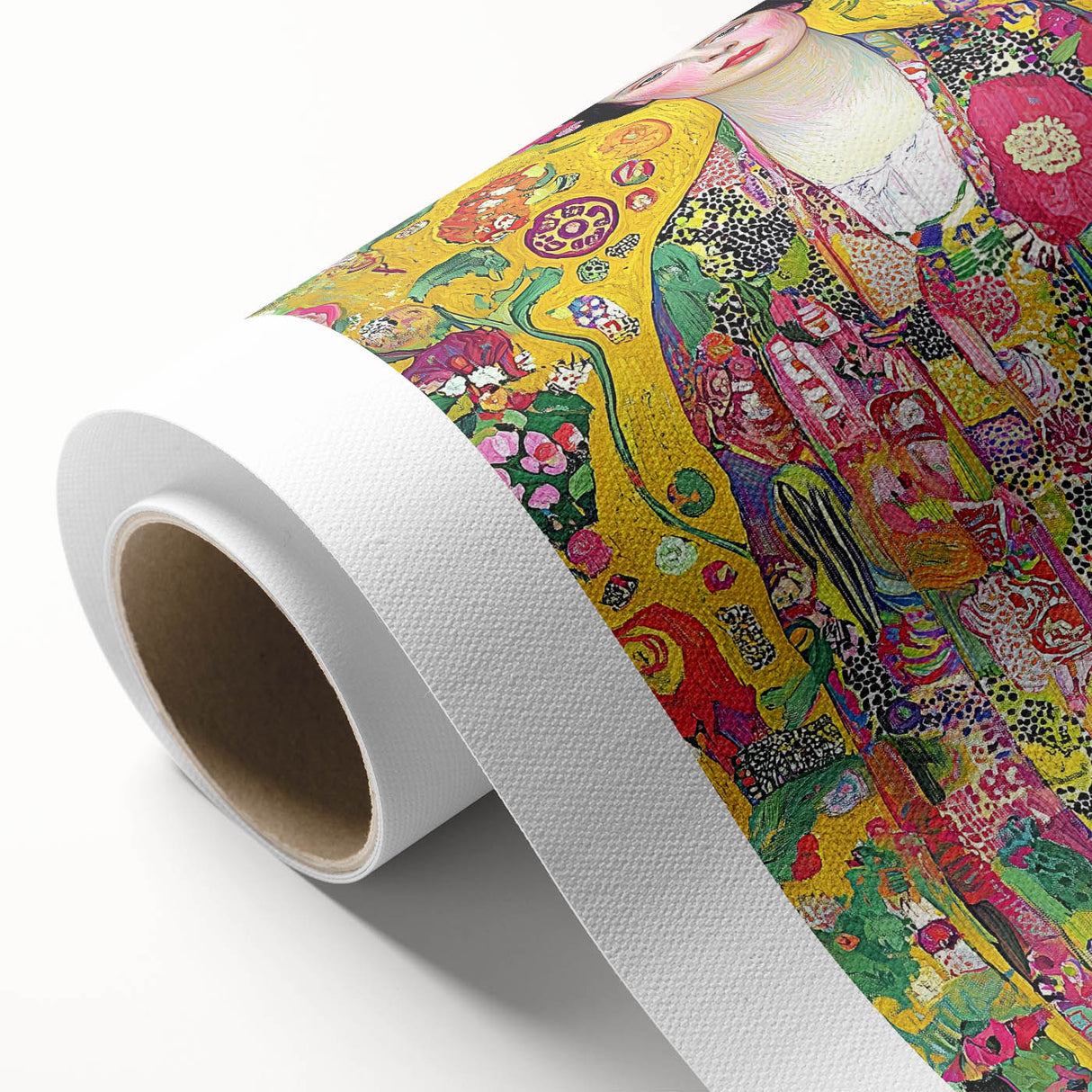 Abstract figurative rolled canvas artwork showcasing vibrant hues of blue and orange, featuring dynamic shapes and patterns. Ideal for modern home decor and artistic expression.