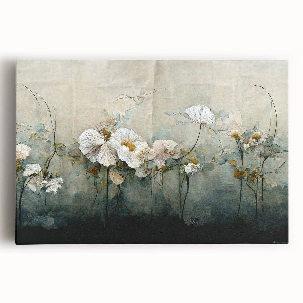 Abstract floral wall art on stretched canvas, showcasing vibrant colors and intricate patterns. Ideal for modern home decor, enhancing any interior space with a touch of elegance.