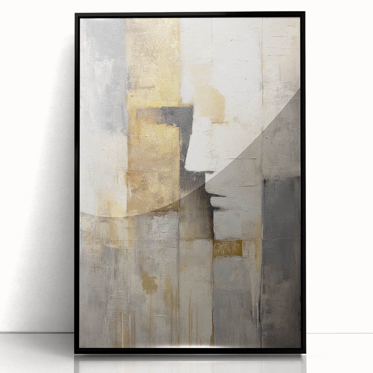 Framed abstract figurative acrylic artwork in black, showcasing dynamic shapes and fluid lines, perfect for modern home decor and artistic expression.