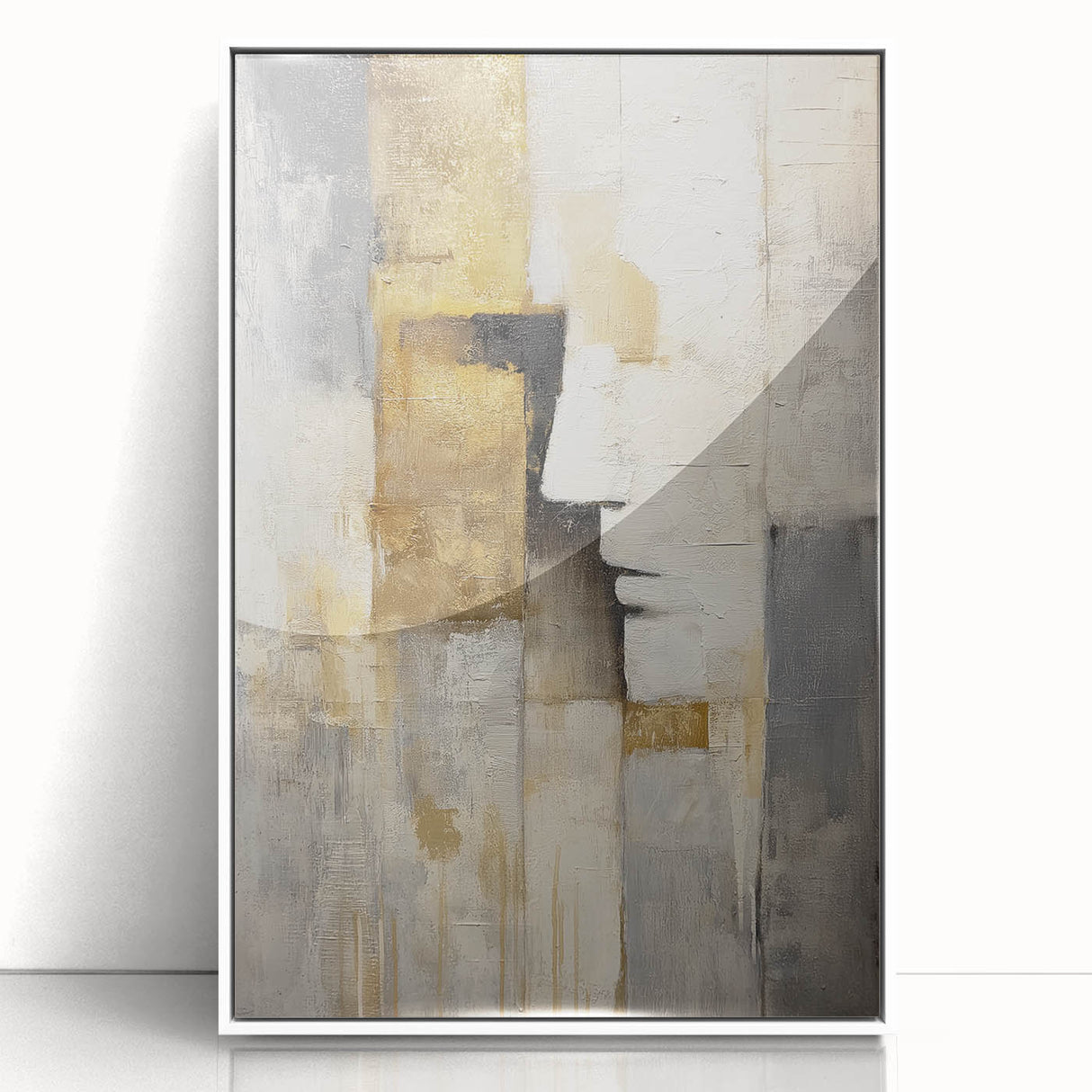 Framed acrylic artwork showcasing an abstract figurative design in a minimalist white frame, perfect for modern home decor and artistic expression.