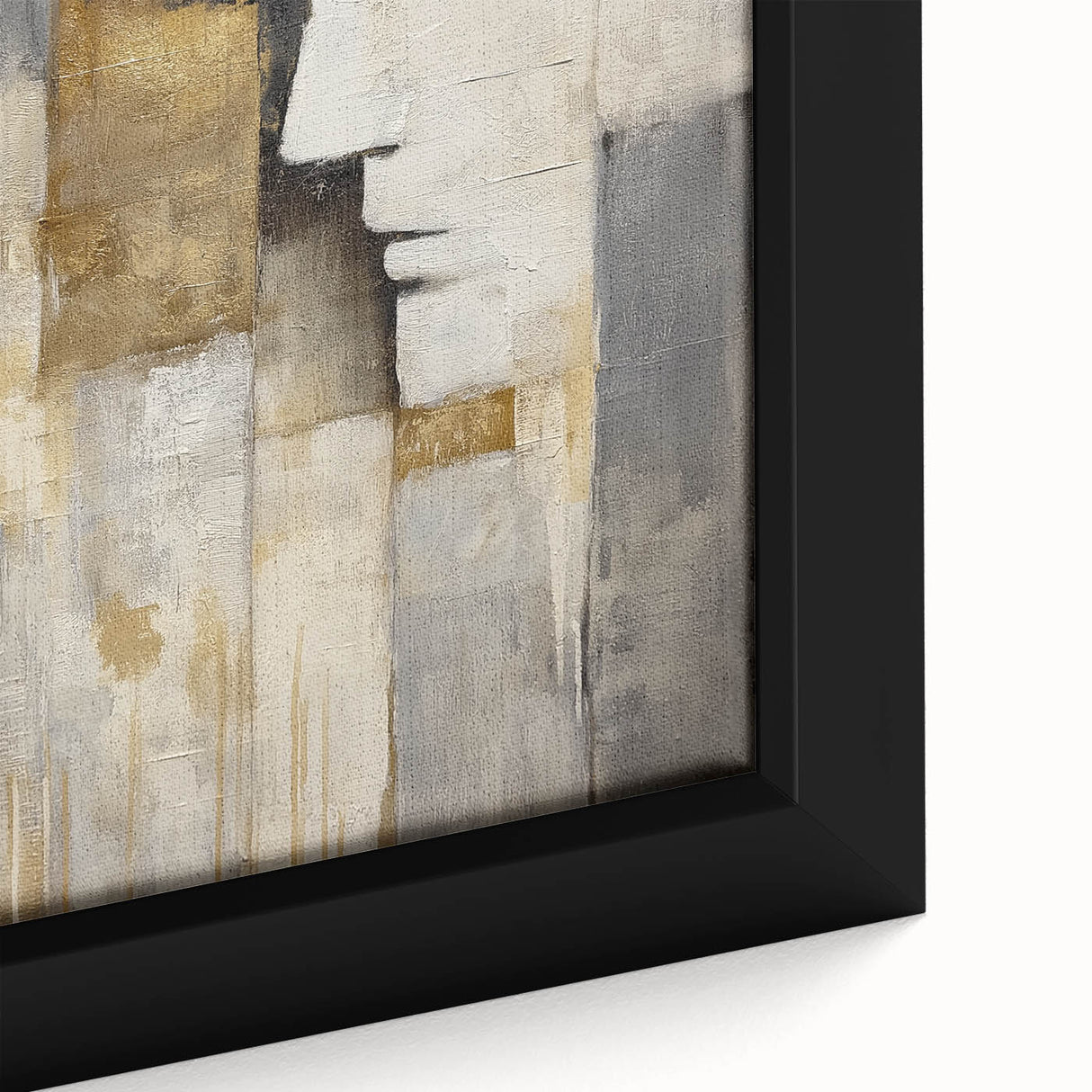 Close-up of an abstract figurative framed canvas artwork showcasing vibrant colors and intricate details, ideal for modern home decor and artistic expression.