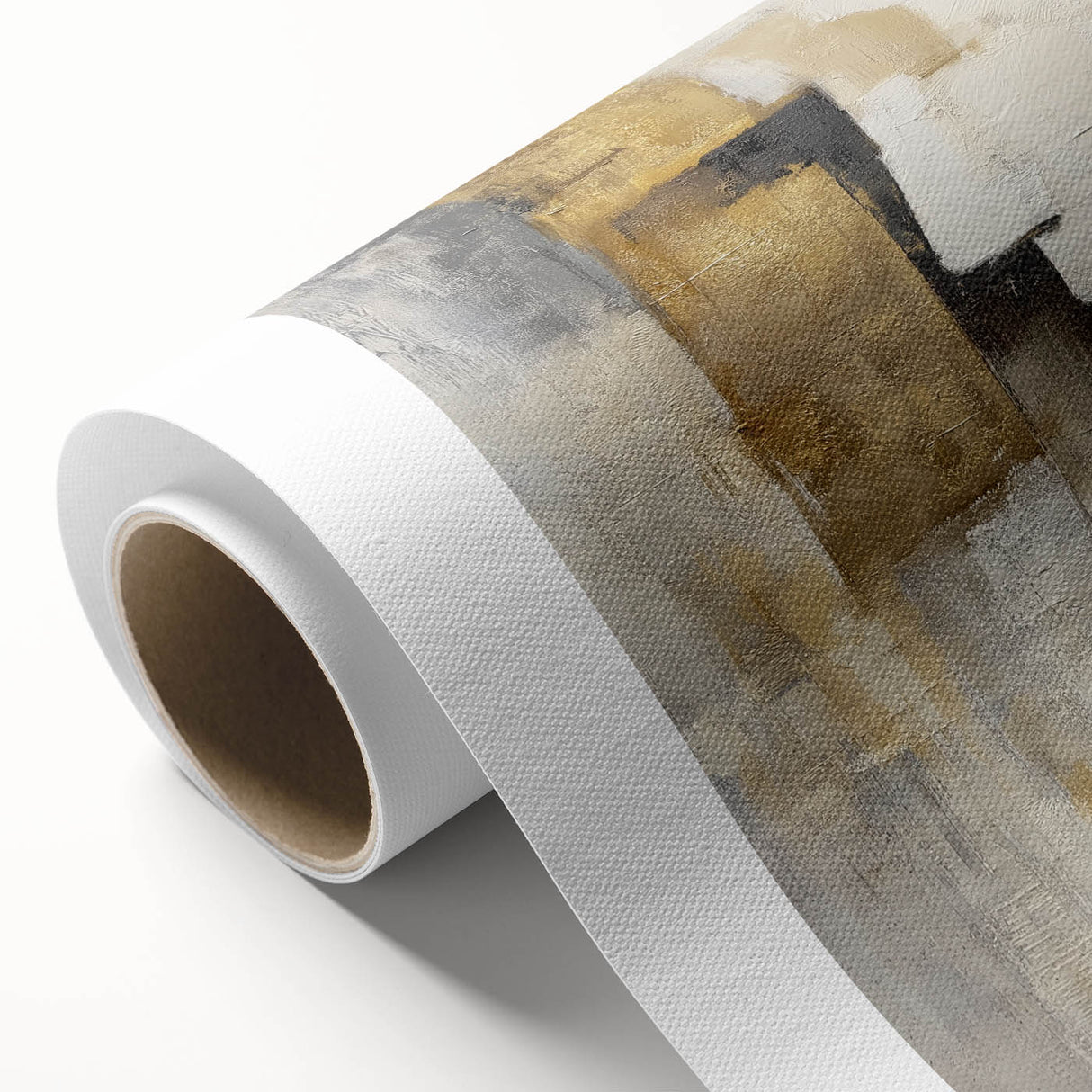 Abstract figurative art on rolled canvas showcasing vibrant colors and dynamic shapes, ideal for modern home decor, packaged securely in a cardboard tube.