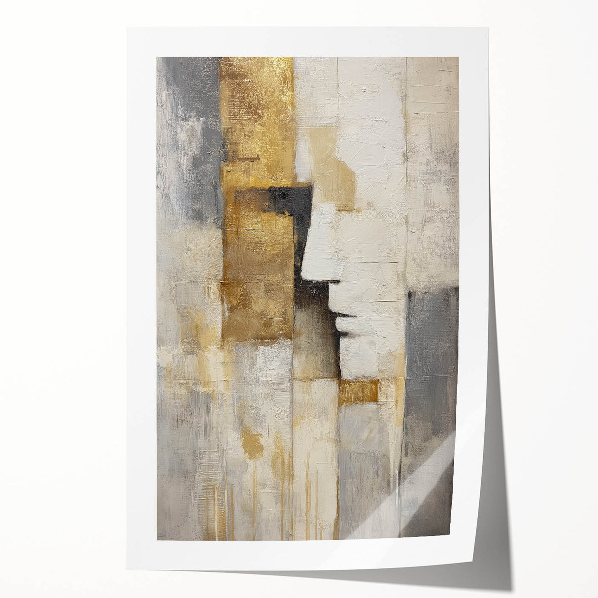 Abstract figurative rolled print showcasing vibrant colors and dynamic shapes, meticulously crafted for modern decor, packaged securely in a protective tube.