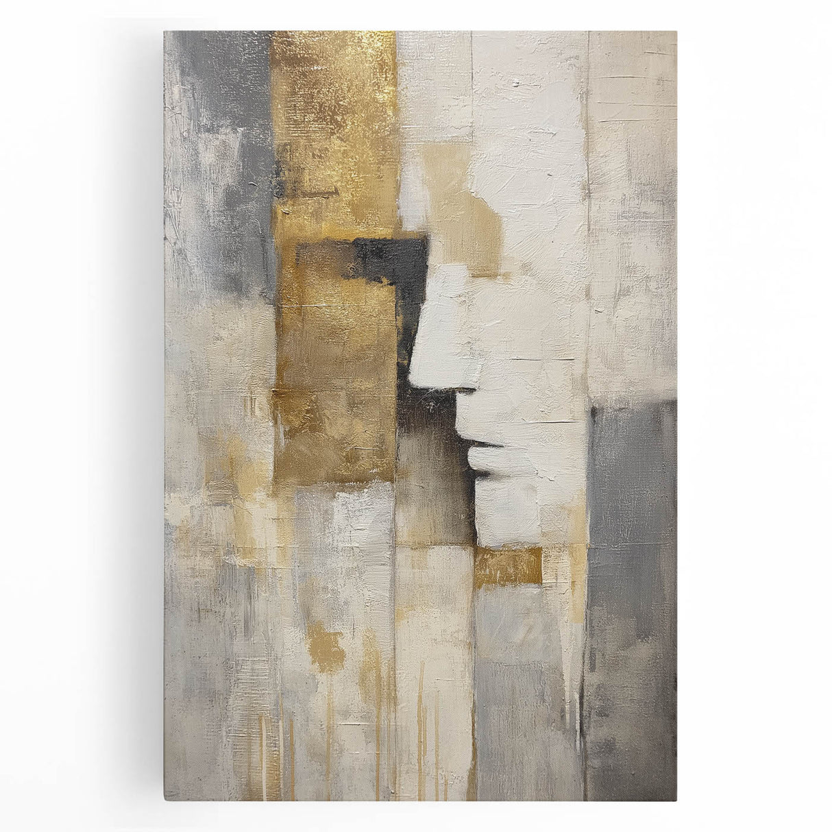 Abstract figurative stretched canvas art showcasing vibrant colors and dynamic shapes, perfect for modern home decor or artistic spaces. This unique piece adds a contemporary touch to any room with its eye-catching design and intricate details.