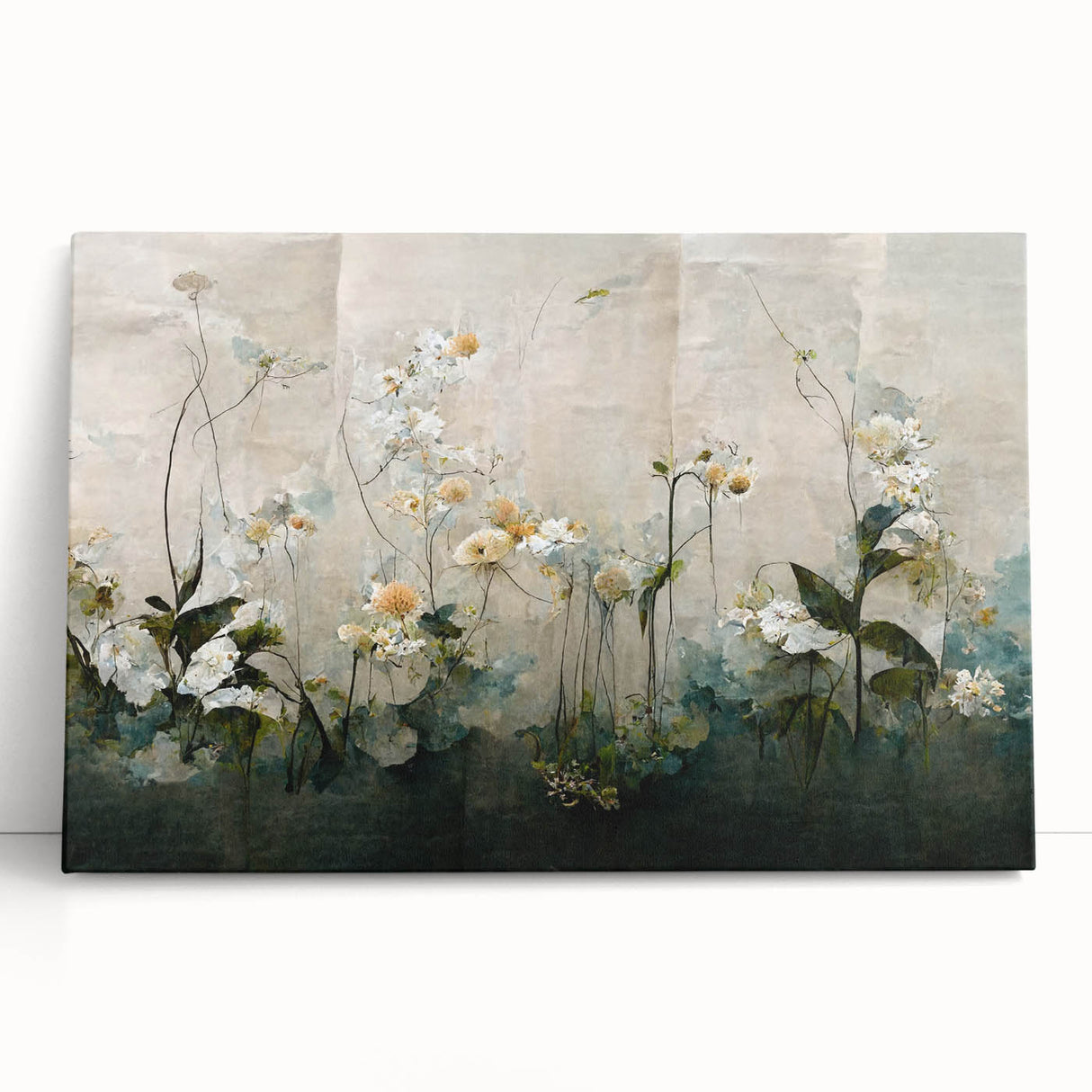 Vibrant abstract floral wall art on stretched canvas, showcasing a blend of bold colors and intricate designs, perfect for modern home decor.