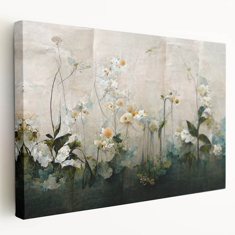 Stretched canvas wall art showcasing vibrant abstract floral designs in a modern aesthetic, perfect for enhancing contemporary home decor with color and style.