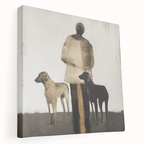 Abstract figurative stretched canvas art showcasing vibrant colors and dynamic shapes, ideal for modern home decor, viewed from the side to highlight its depth and texture.