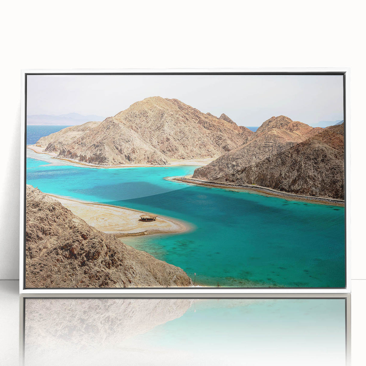 Framed acrylic print of an Egyptian landscape in muted earth tones, ideal for modern art wall decor.