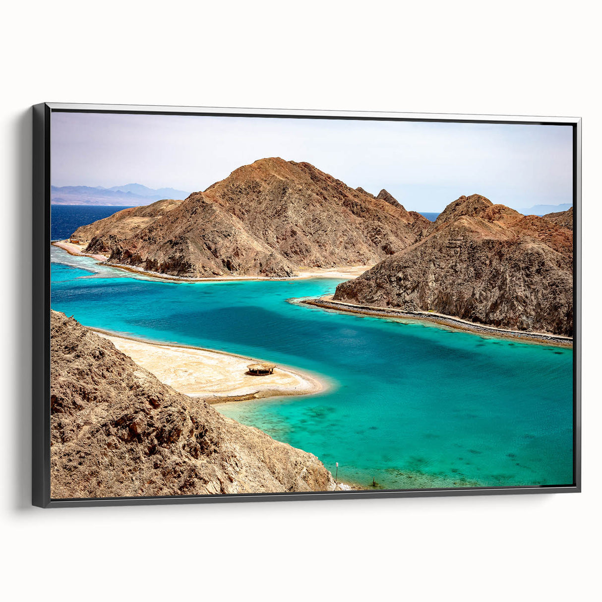 Black and white framed canvas featuring a vintage-style landscape of Egypt, ideal for bedroom wall decor.