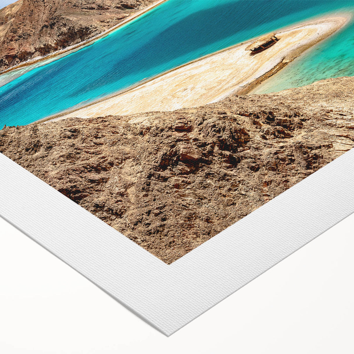 Art Deco poster of an Egyptian landscape on rolled canvas, featuring muted earth tones, ideal for dining room wall art.