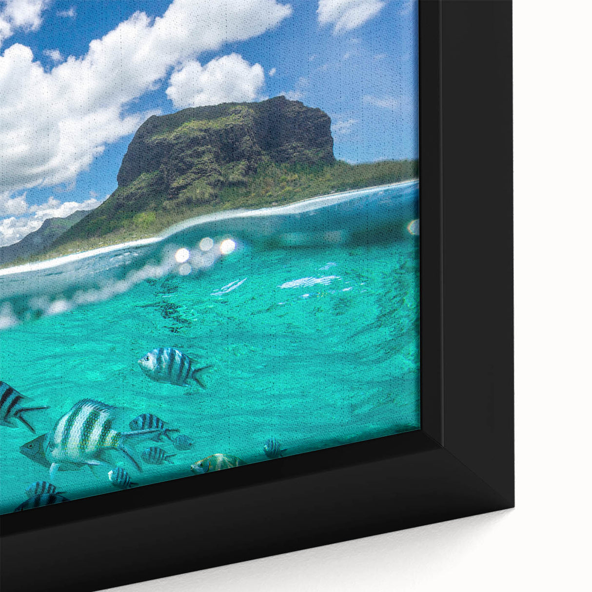 Extra large framed canvas of a textured, colorful African scenery, ideal for living room decor.