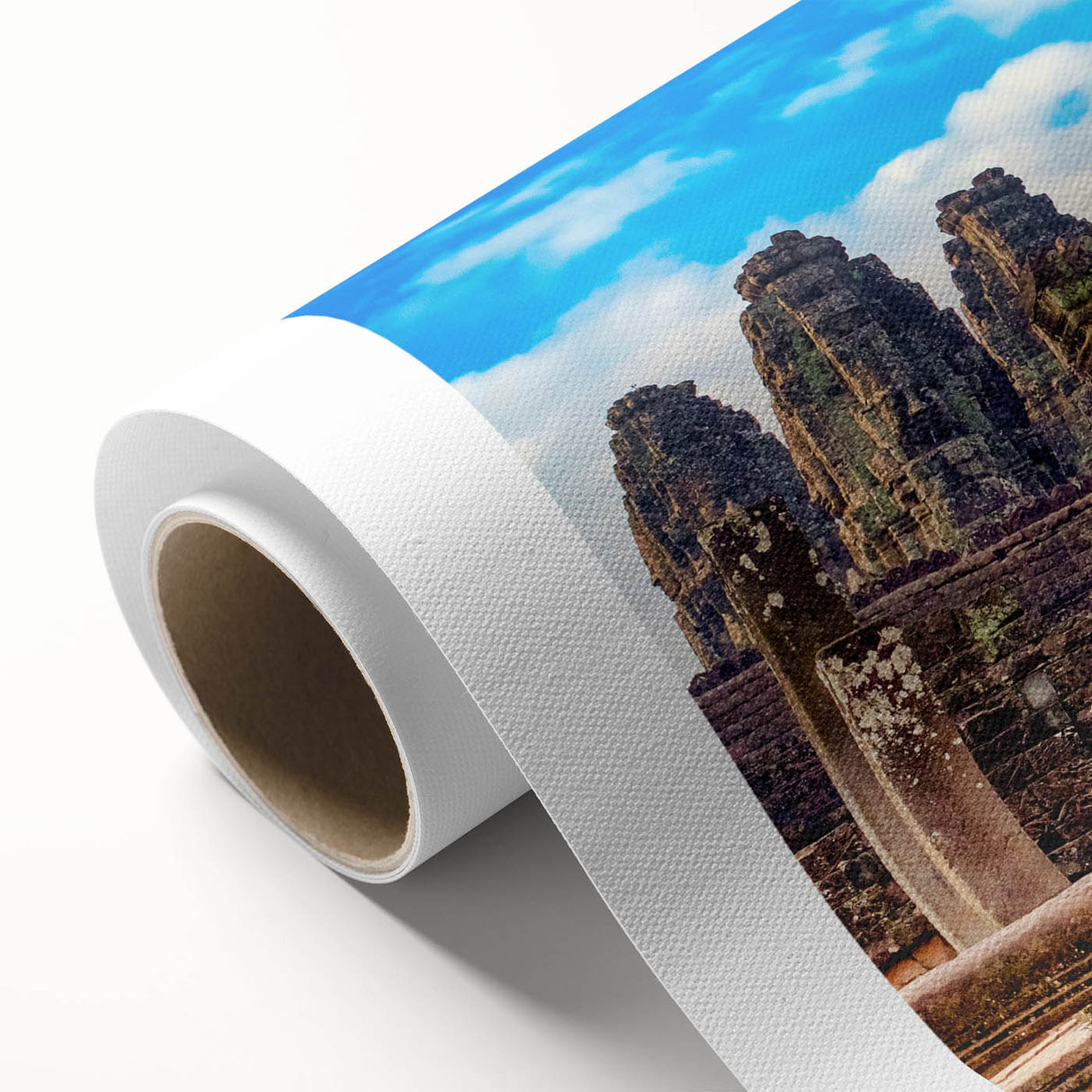 Art Deco poster of Cambodian scenery in pastel shades on rolled canvas, ideal for nursery wall art.