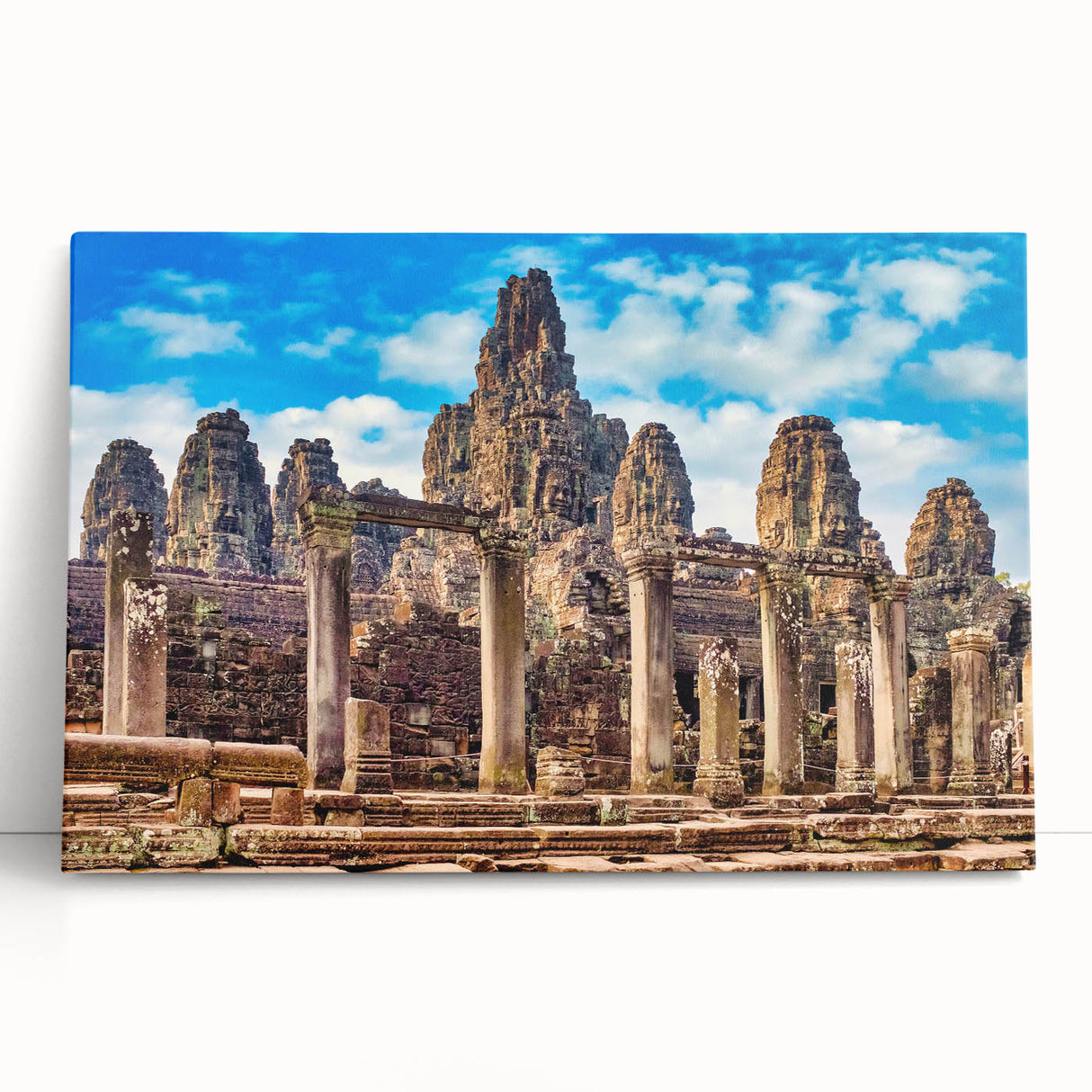Black and white print of Cambodian landscape on stretched canvas, ideal for kitchen wall art or bedroom ambiance.