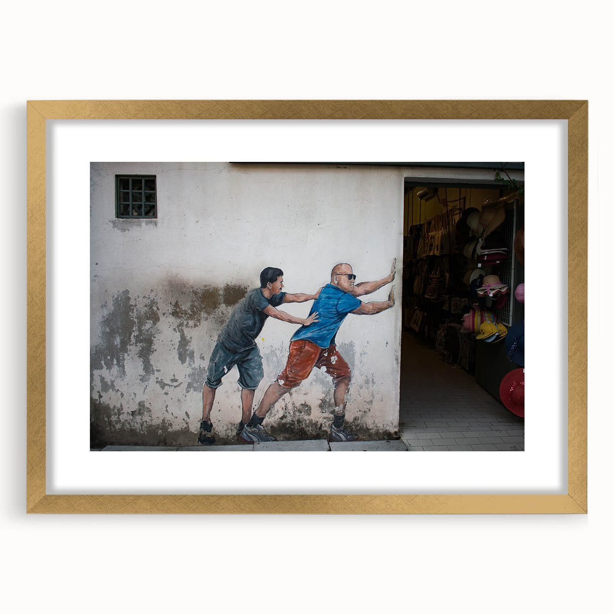 Extra large abstract art print of a Malaysian landscape in textured gold tones on a framed canvas.