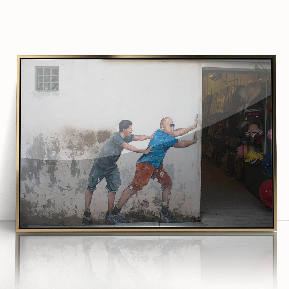 Large art print of a Malaysian landscape in gold tones on framed acrylic, ideal for modern art wall decor.