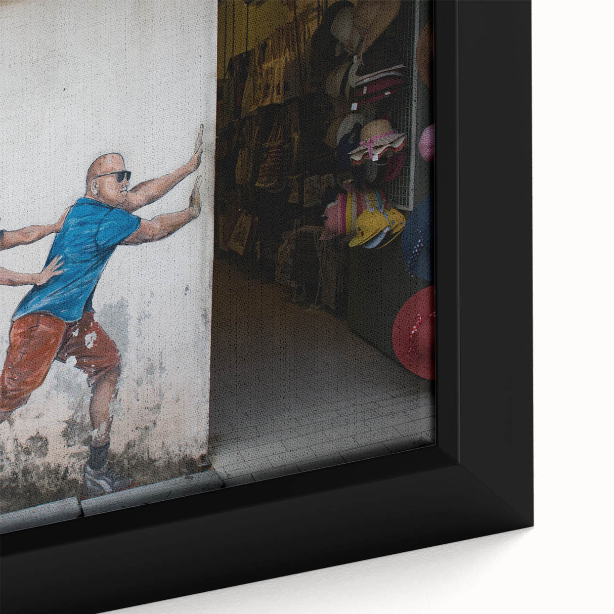 Extra large framed canvas featuring a textured, colorful abstract design on a black background, ideal for living room decor.