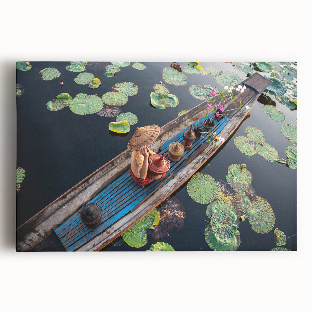 Black and white photograph of a Myanmar landscape on large stretched canvas, ideal for kitchen wall art.