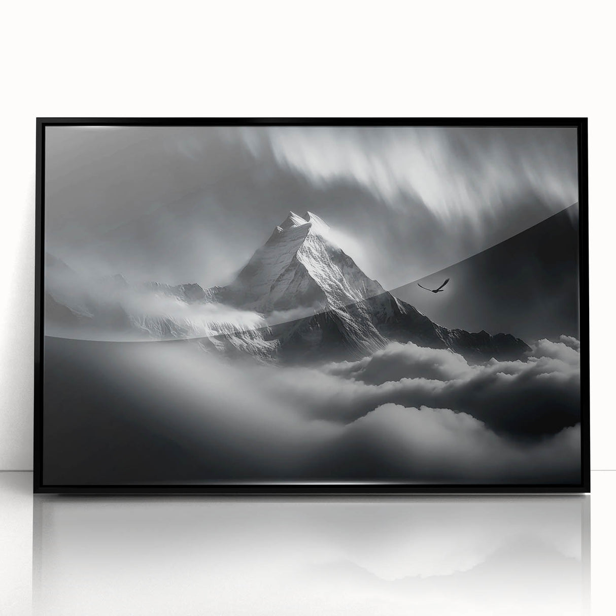 Large abstract wall art depicting a serene Nepalese landscape in muted earth tones, framed acrylic.