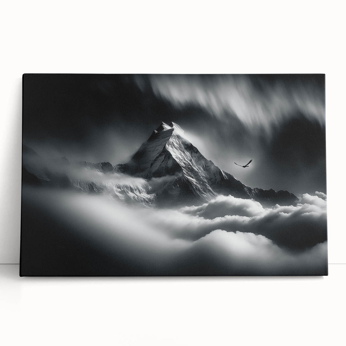 Black and white stretched canvas of a Nepalese landscape, ideal for kitchen wall art or bedroom ambiance.
