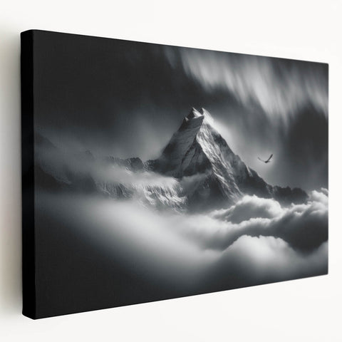 Large canvas print of a serene Nepalese landscape in soft green and blue tones, ideal for kitchen wall art.