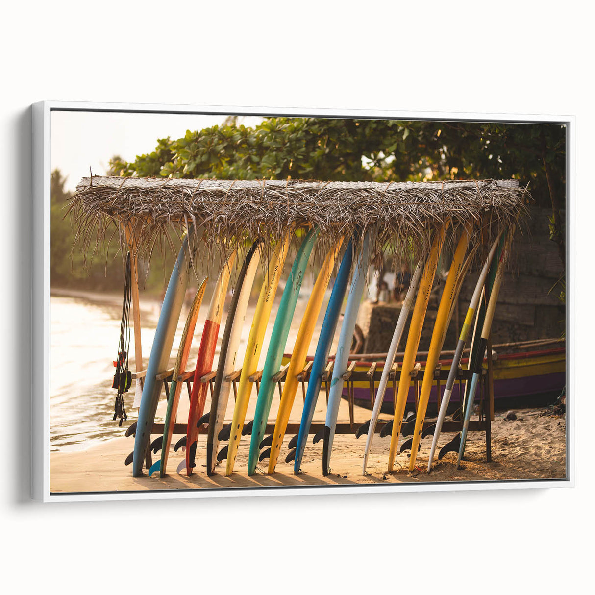 Vintage poster art of a Sri Lankan landscape on framed canvas, featuring vibrant colors, ideal for living room decor.