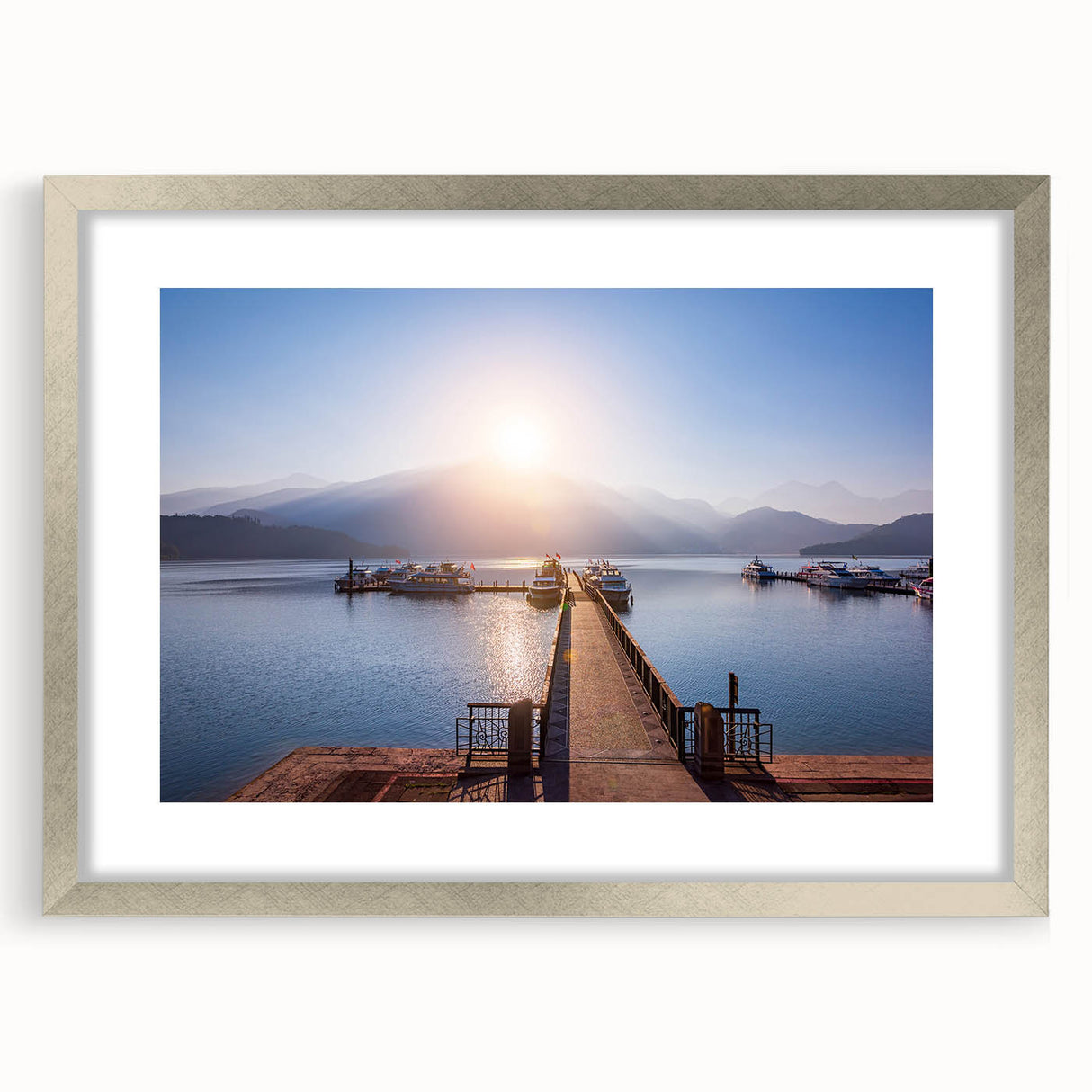 Textured art print of an abstract Taiwanese landscape in muted earth tones, framed in silver, ideal for bedroom art.