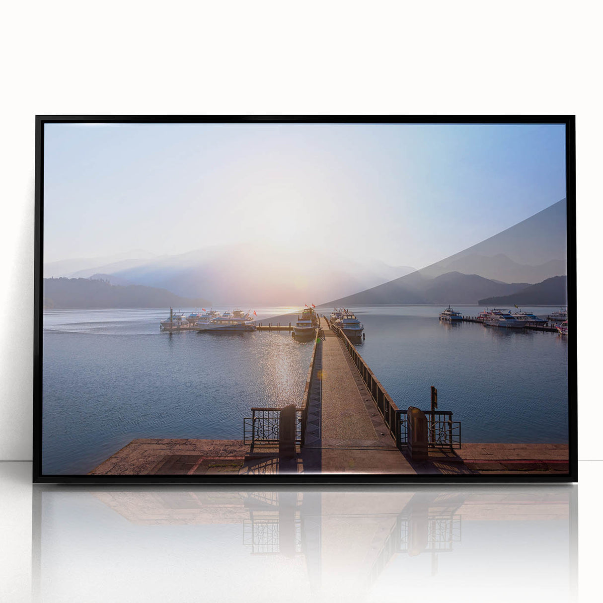 Large abstract wall art featuring a minimalist Taiwan scenery in black and white tones on a framed acrylic.