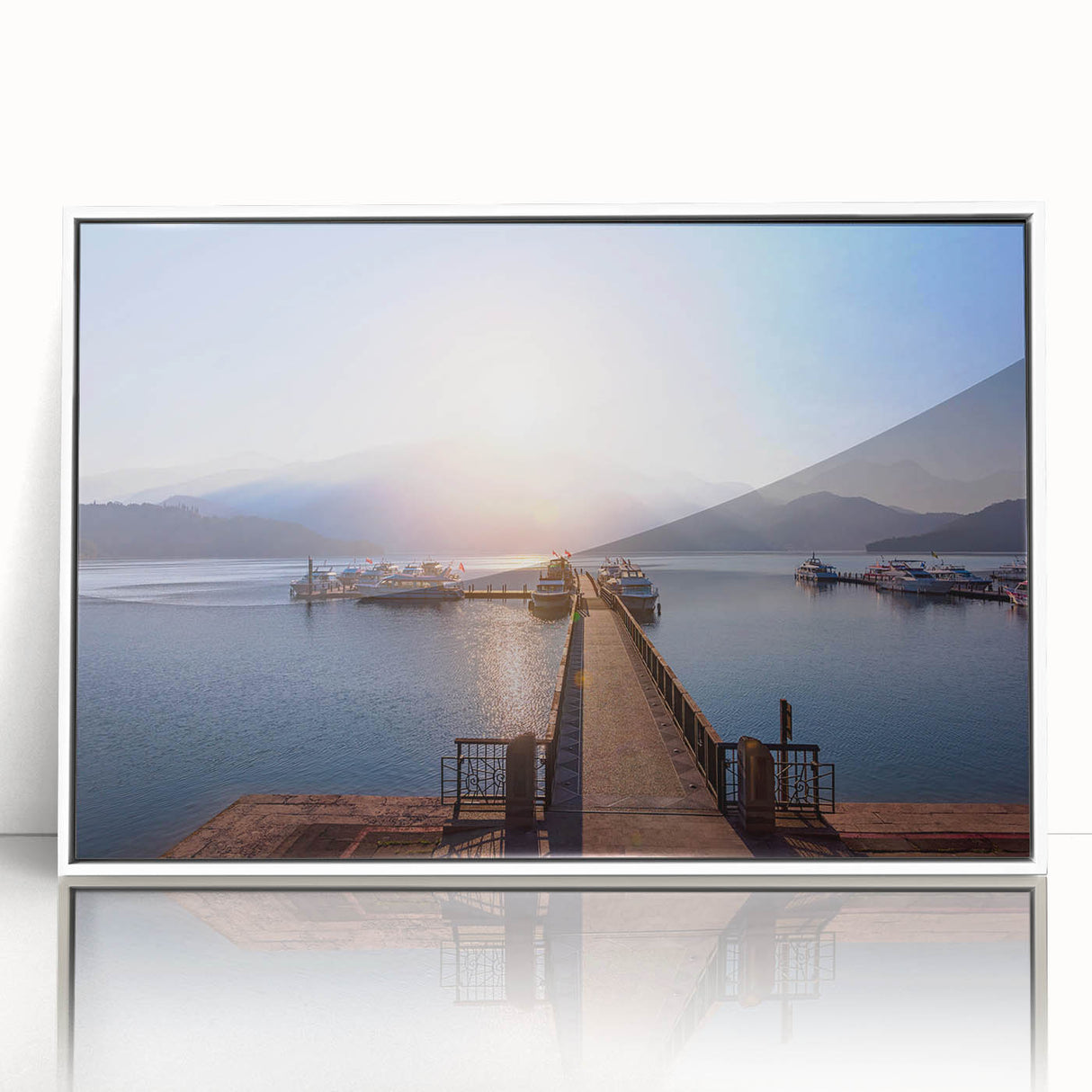 Framed acrylic print of a modern art depiction of a Taiwanese landscape in muted earth tones, ideal for nursery wall decor.