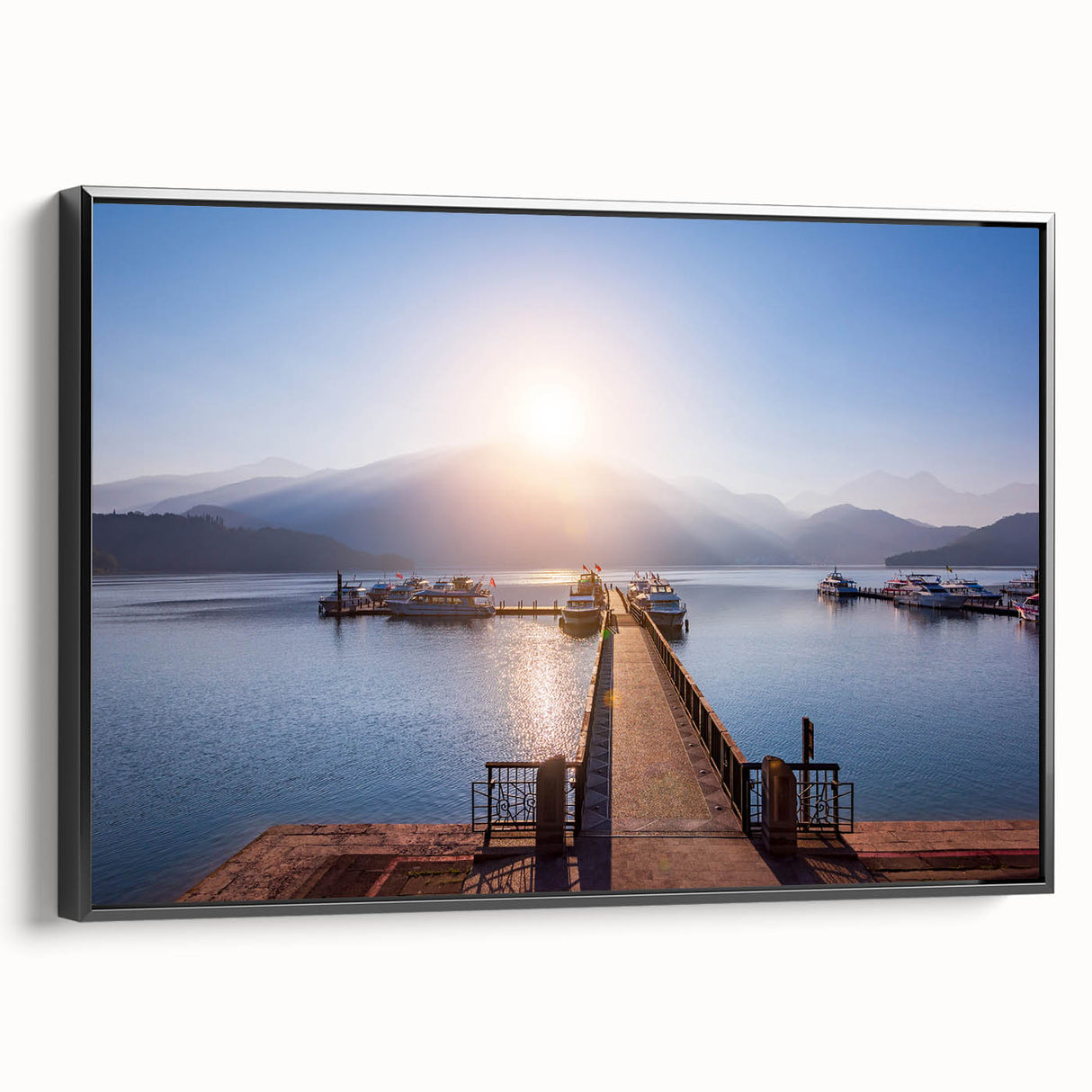 Black and white wall art of a Taiwanese landscape on framed canvas, suitable for bedroom decor.