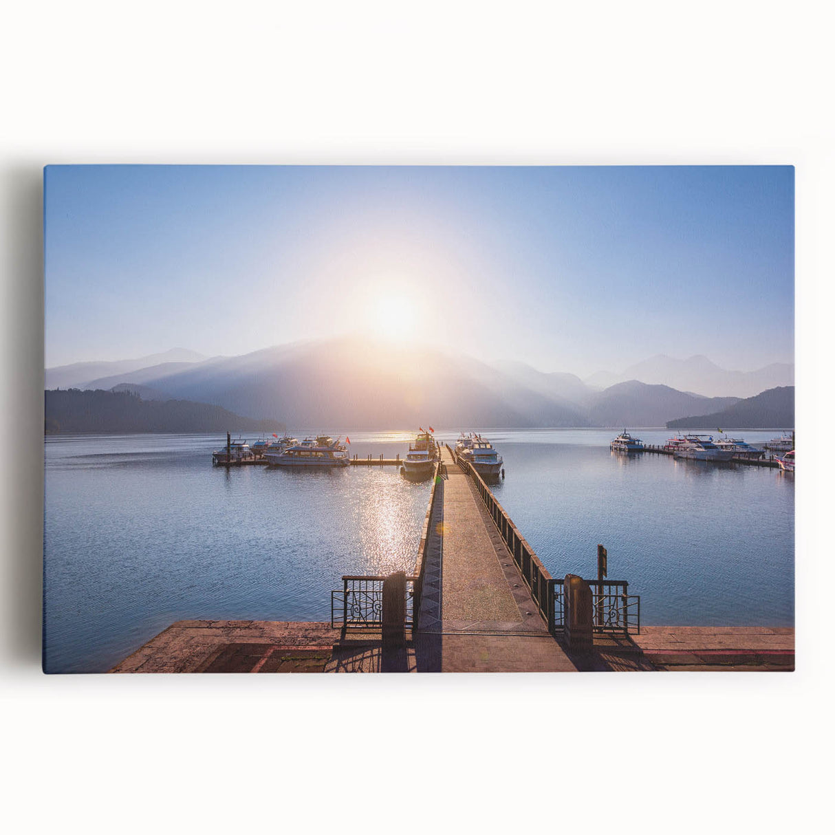 Black and white stretched canvas of a Taiwanese landscape, ideal for kitchen wall art.