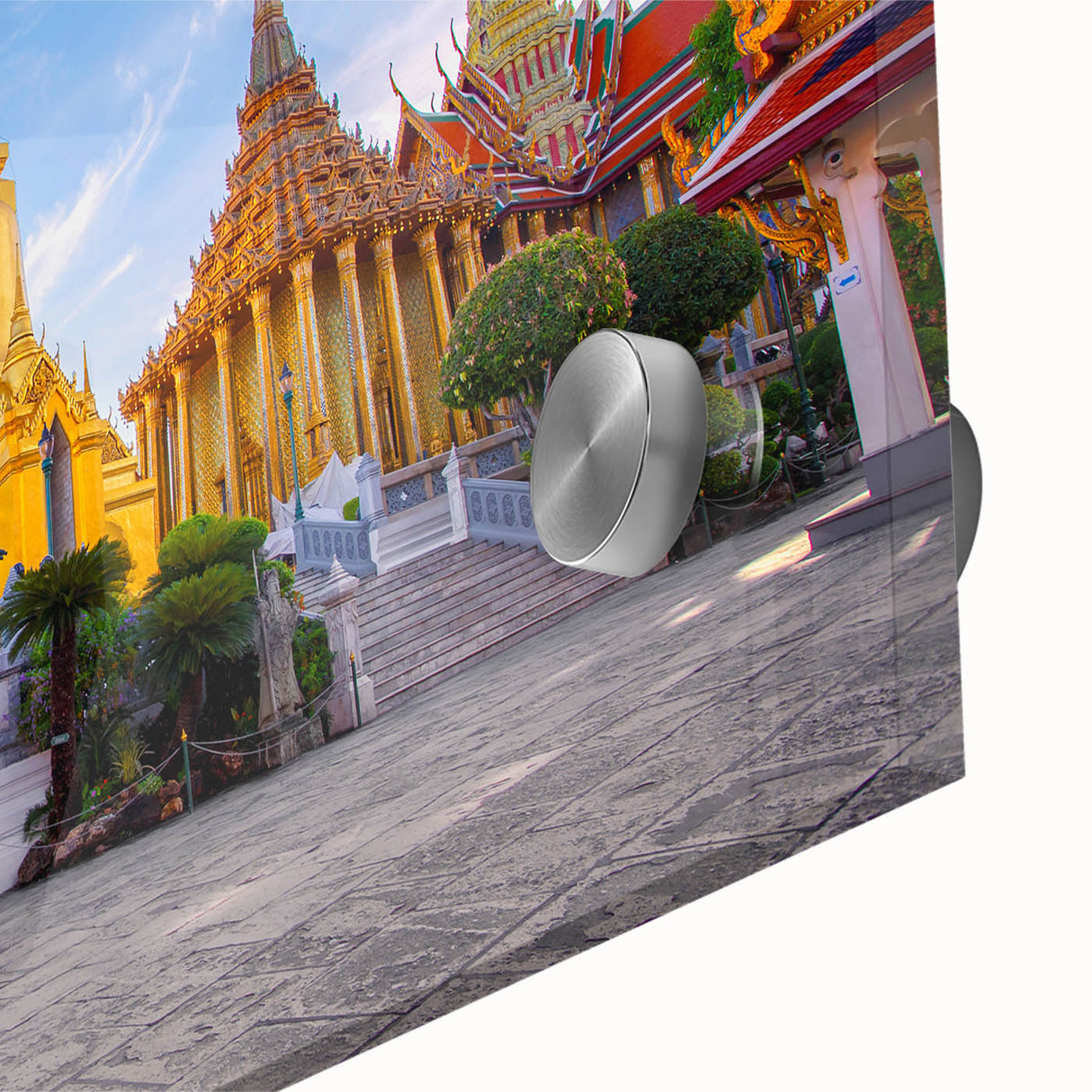 Large abstract wall art featuring Bangkok scenery in muted earth tones on acrylic glass, ideal for dining room ambiance.