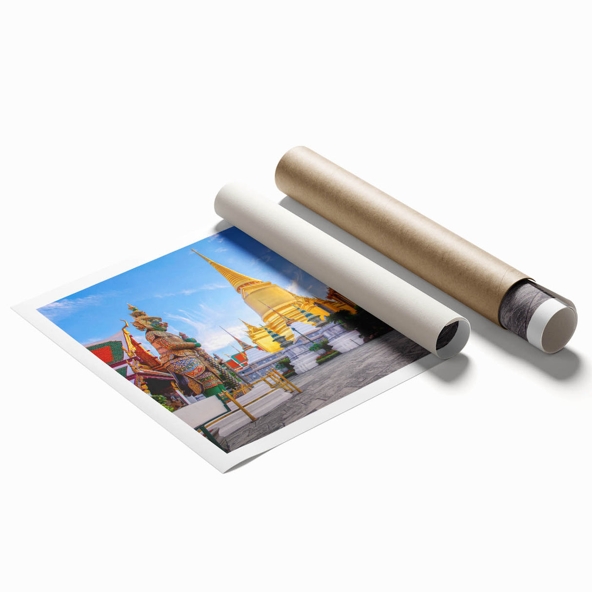 Large rolled print of Bangkok scenery with vibrant floral elements, ideal for classy bathroom wall art.