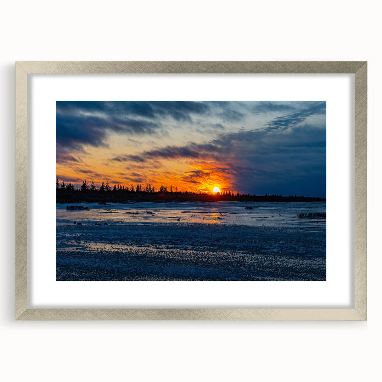 Textured abstract art print of Manitoba scenery in muted earth tones on a framed canvas, suitable for bedroom decor.