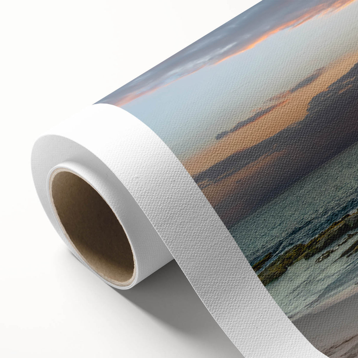 Art Deco style poster of a Caribbean scenery on rolled canvas, with pastel color tones, ideal for nursery wall art.