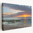 Side view of a stretched canvas featuring a serene Caribbean Antigua scenery, ideal for kitchen wall art.
