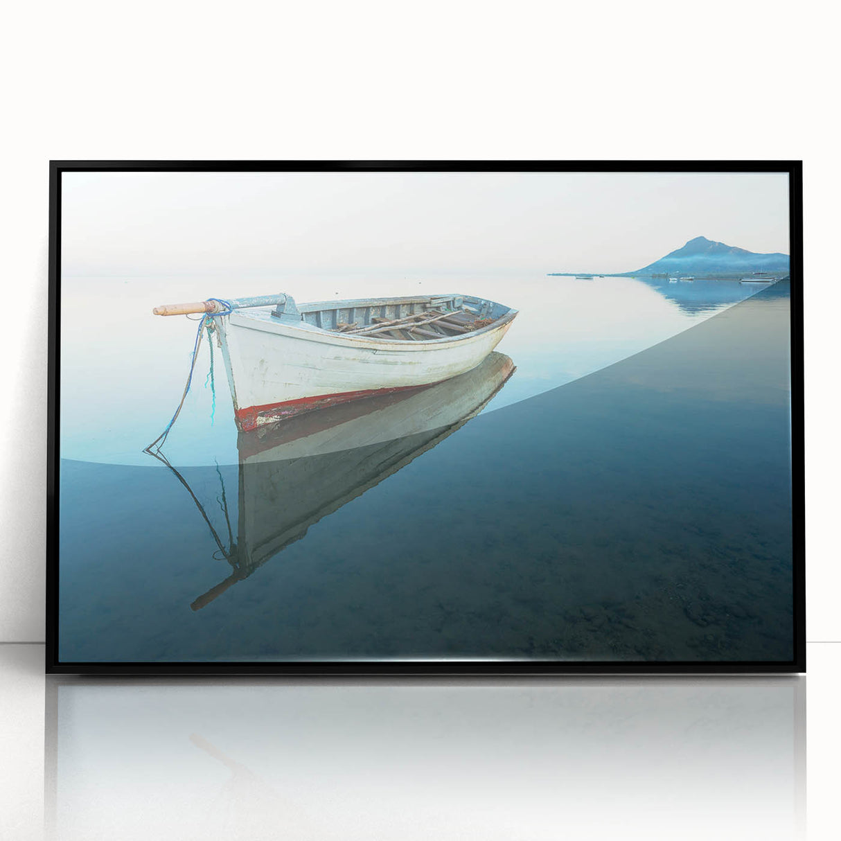 Large abstract wall art depicting a Caribbean scenery in Martinique, framed in black acrylic.